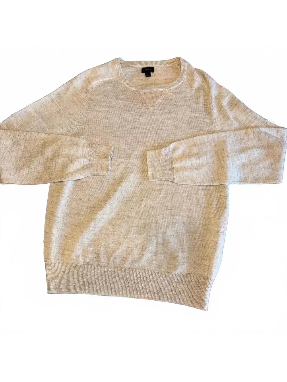 J.Crew Wool Blend Mens Medium Beige Crewneck Classic Sweater Relaxed Cozy